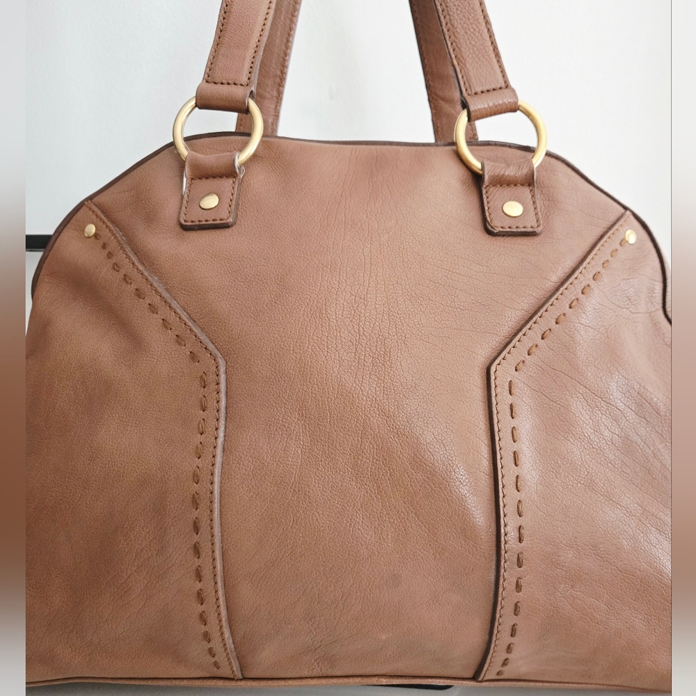 Authentic YSL SAINT LAURENT Muse Brown‎ Y Leather Weekender Boston Travel Tote - Picture 13 of 16
